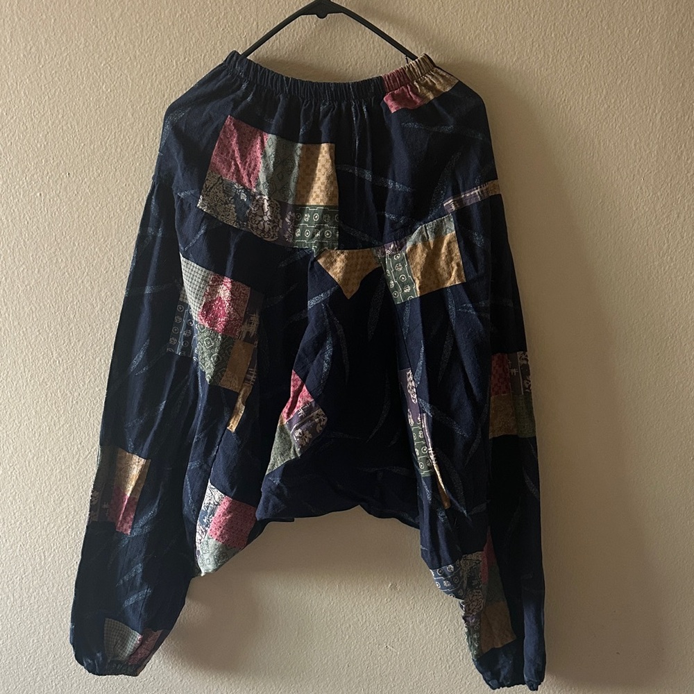 Batik Patchwork Pattern Bohemian Drop Crotch Pants - image 1